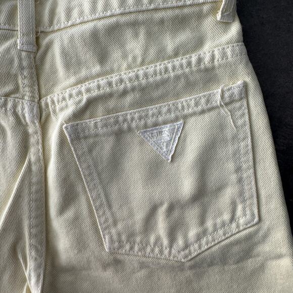 Vintage Y2K 90's Guess USA High Waisted Pale Yellow Mini Shorts 26 - Picture 3 of 6